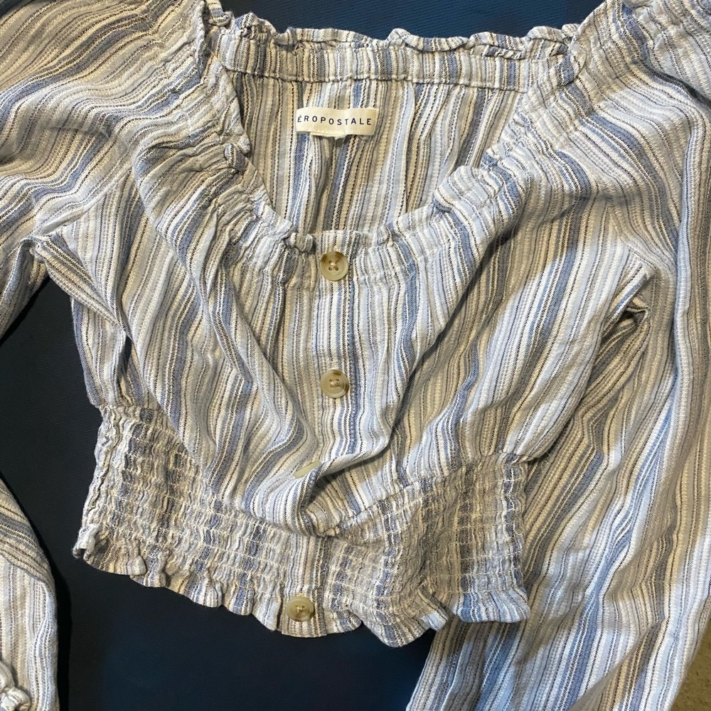 Aeropostale Striped Off-Shoulder Top